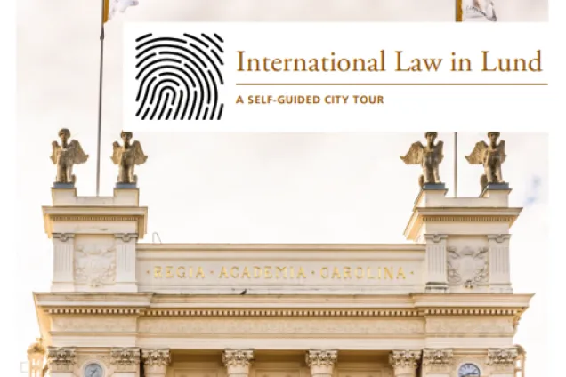 Front page of the tour guide in Lund showing the university main building. Photo.